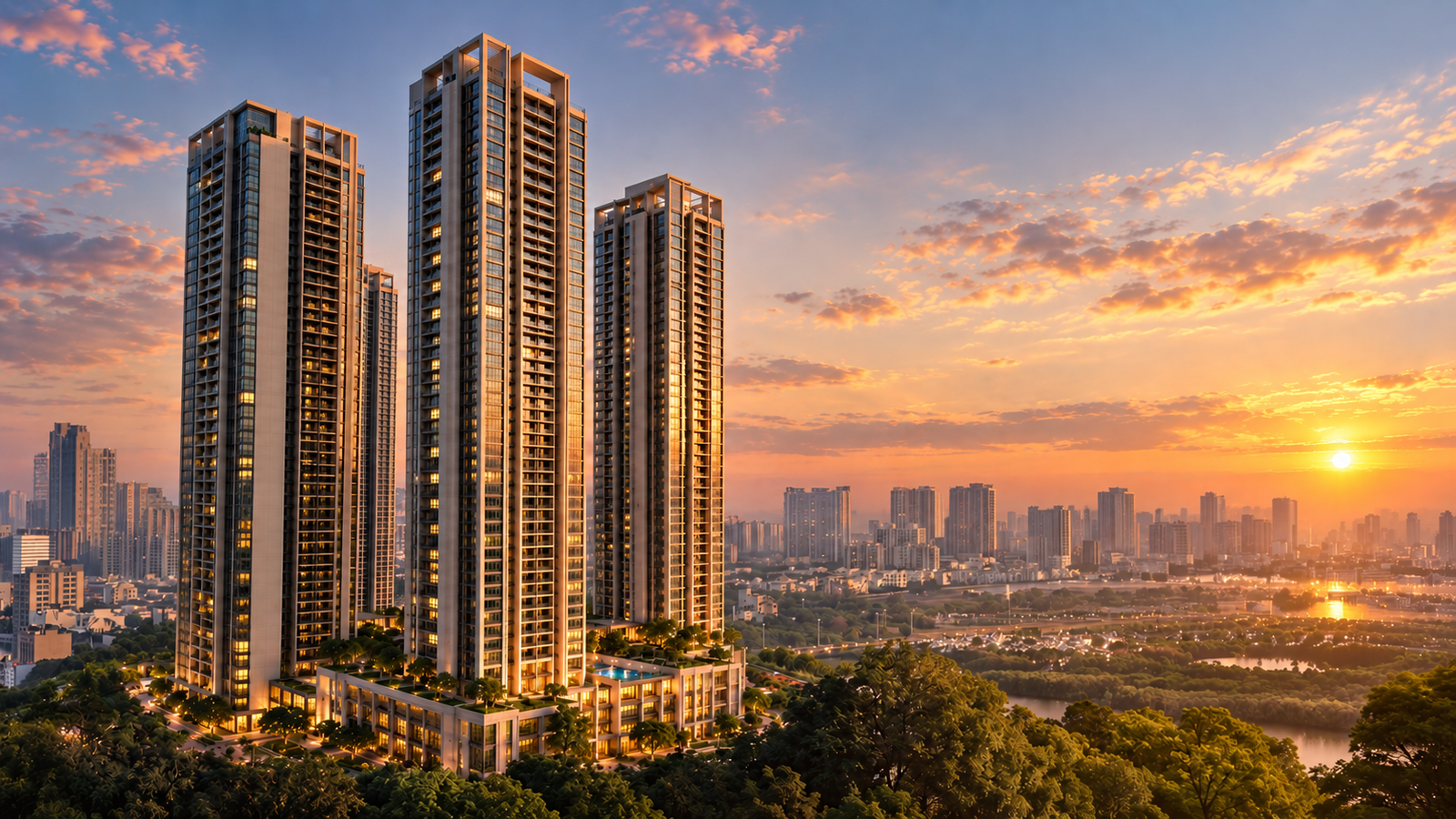 City skyline sunset panorama